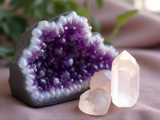 Crystal healing with amethyst and quartz for wellness